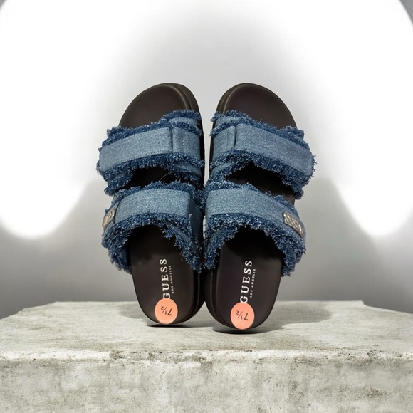 Guess Shoes - Guess Blue Denim Frayed Slide Sandals